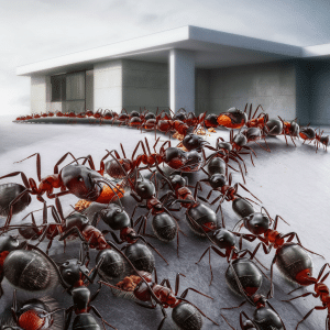 a group of ants walking on a roof